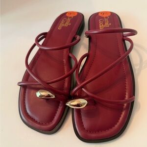 Camila Coelho Raspberry Strappy Slide Sandals with Gold Accent Women’s 9.5 NEW